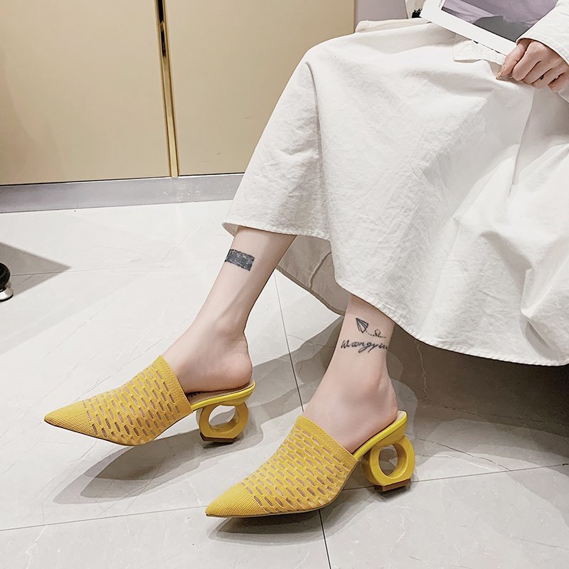 Thick-heel Mesh High-heel Sandals and Slippers With Pointed Toe