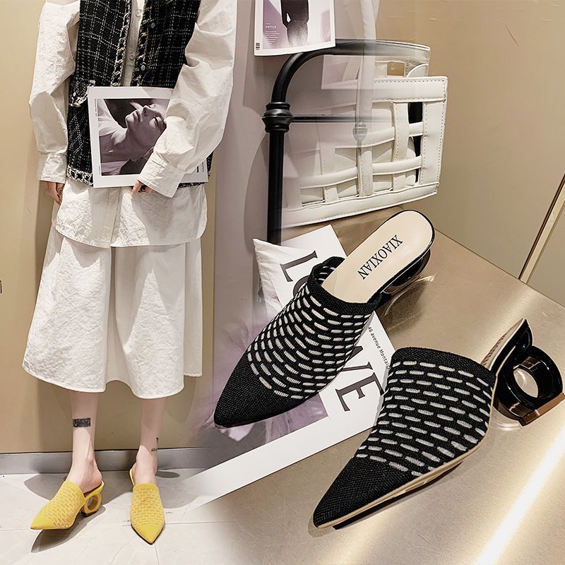 Thick-heel Mesh High-heel Sandals and Slippers With Pointed Toe