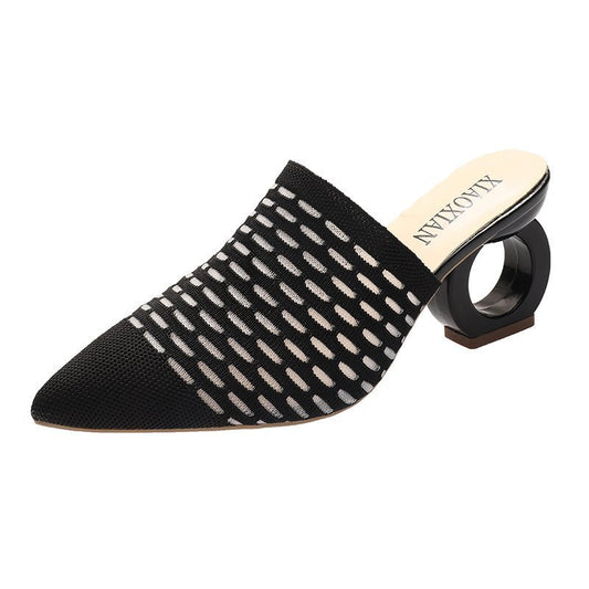 Thick-heel Mesh High-heel Sandals and Slippers With Pointed Toe