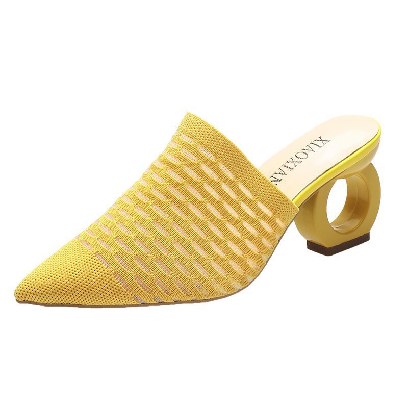 Thick-heel Mesh High-heel Sandals and Slippers With Pointed Toe