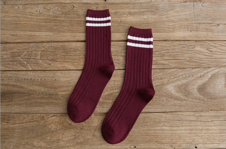 Ladies Middle School Style Two Bars Piled Socks