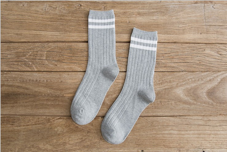Ladies Middle School Style Two Bars Piled Socks