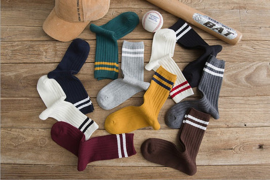 Ladies Middle School Style Two Bars Piled Socks