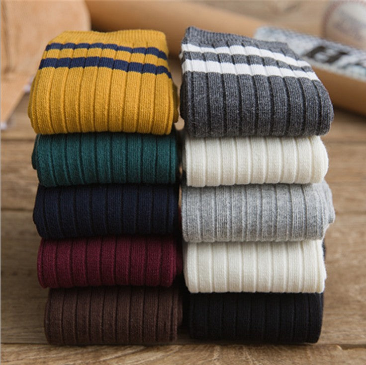 Ladies Middle School Style Two Bars Piled Socks