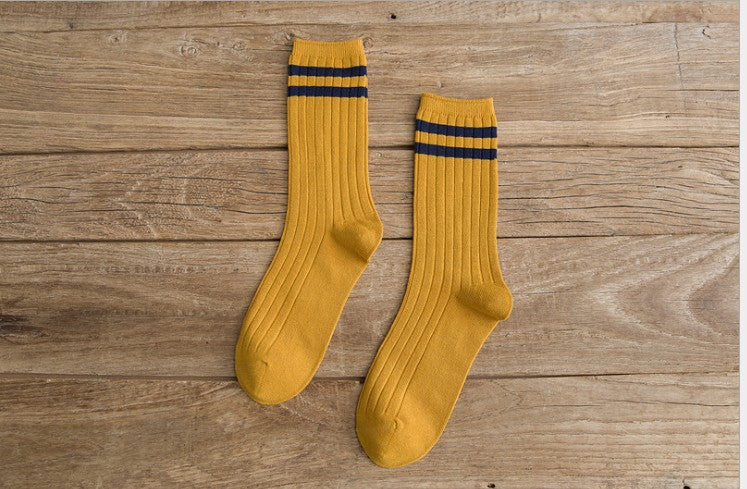 Ladies Middle School Style Two Bars Piled Socks