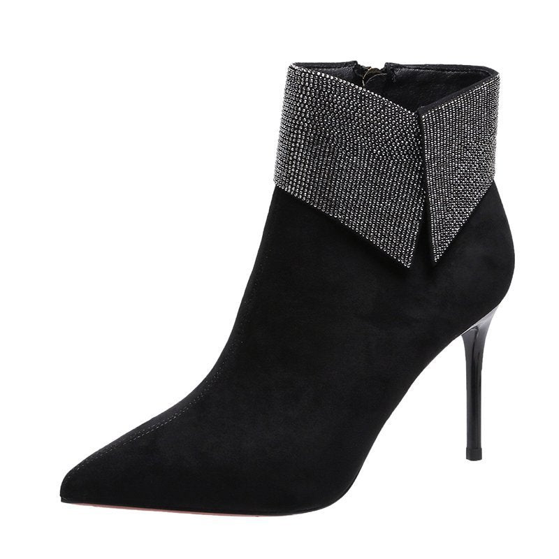 Short tube Pointed High Heels With Rhinestone Stiletto