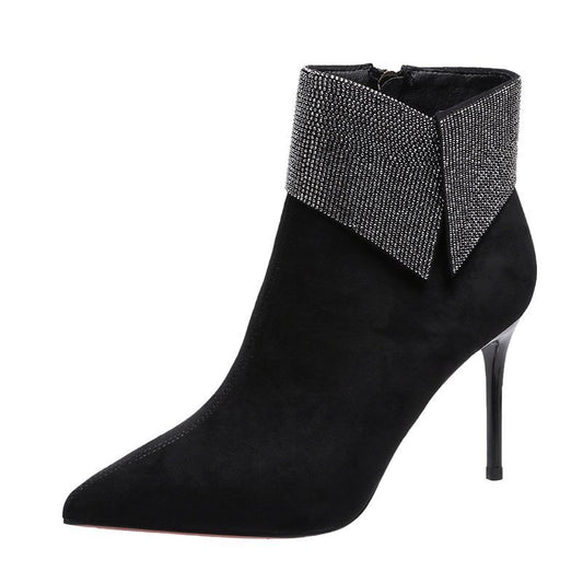 Short tube Pointed High Heels With Rhinestone Stiletto