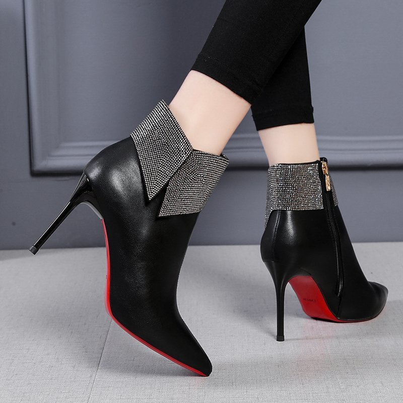 Short tube Pointed High Heels With Rhinestone Stiletto