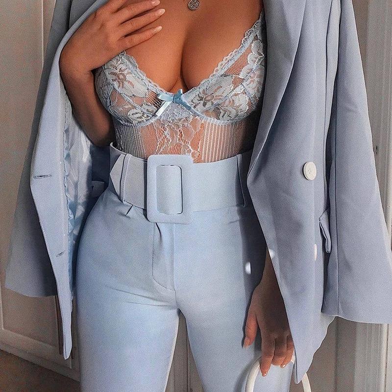 Slim-Fit Solid Color High-Waist Lace-Up Casual Pants
