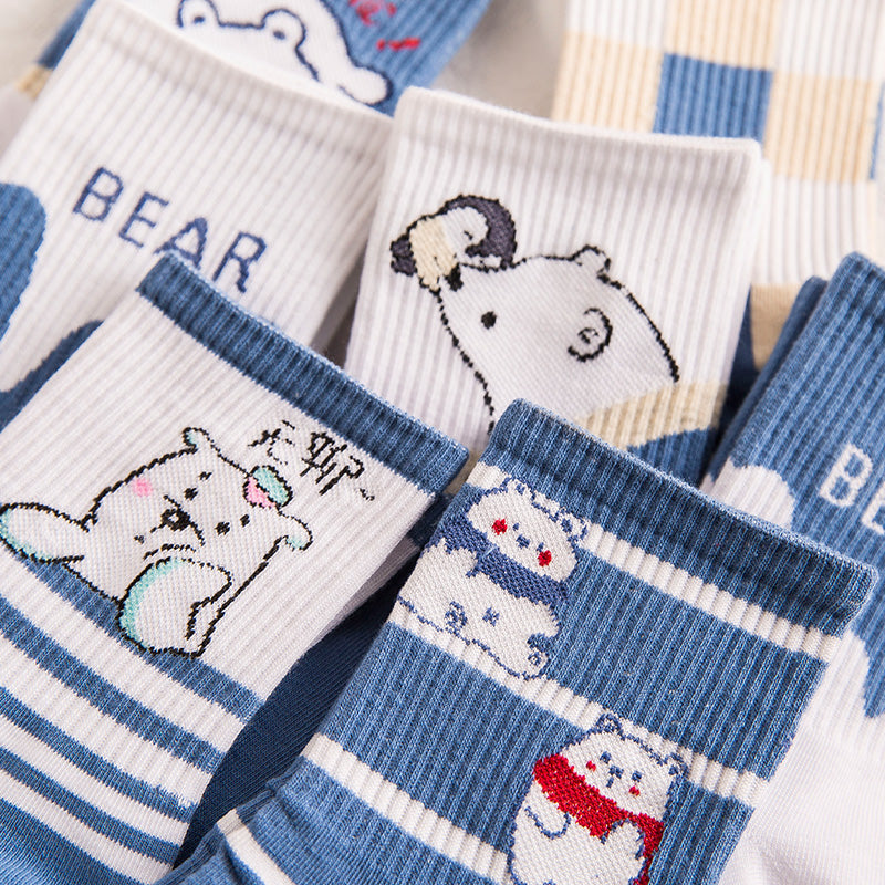 Women's Tall Polar Bear Cartoon Cotton Stockings