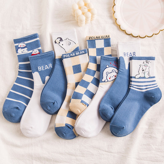 Women's Tall Polar Bear Cartoon Cotton Stockings