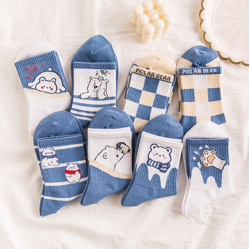 Women's Tall Polar Bear Cartoon Cotton Stockings
