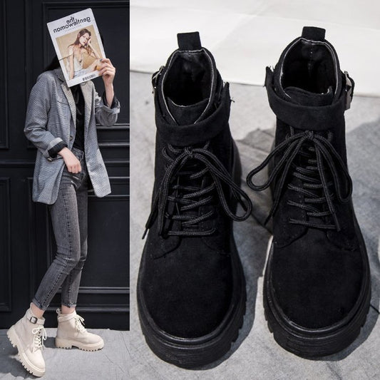 Trendy Fashion Lace-Up Thick Heel Short Boots