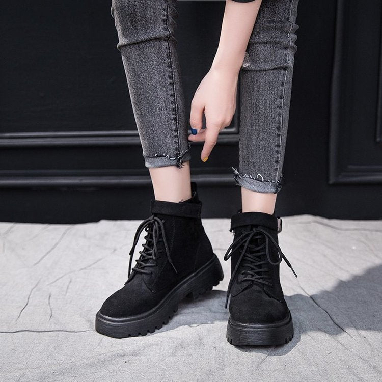 Trendy Fashion Lace-Up Thick Heel Short Boots
