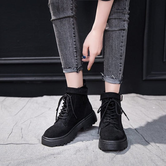 Trendy Fashion Lace-Up Thick Heel Short Boots
