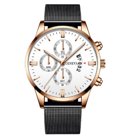 Blue Men's Mesh Strap Watch Men's Quartz Calendar Watch Fashion Business Watch