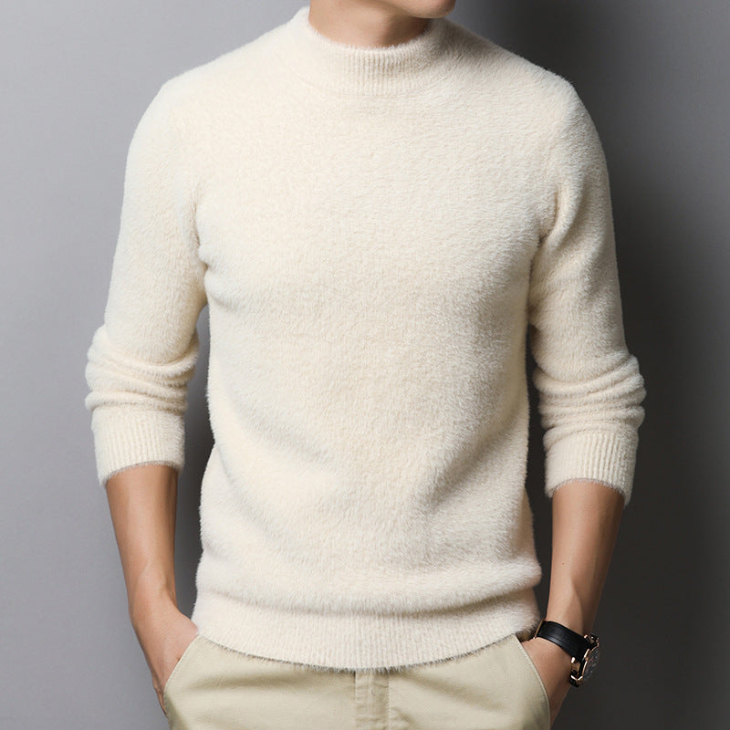 Winter Mink Velvet Sweater Men's High Neck Pullover Thickening Trend Young Men's Mink Wool Warm Knitted Bottoming Shirt