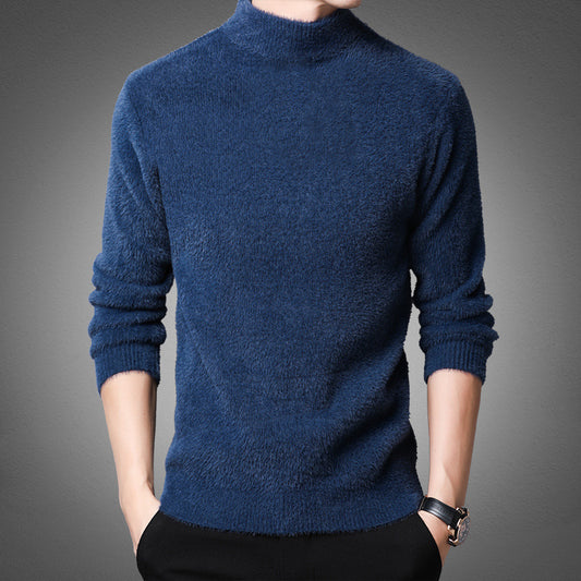 Winter Mink Velvet Sweater Men's High Neck Pullover Thickening Trend Young Men's Mink Wool Warm Knitted Bottoming Shirt