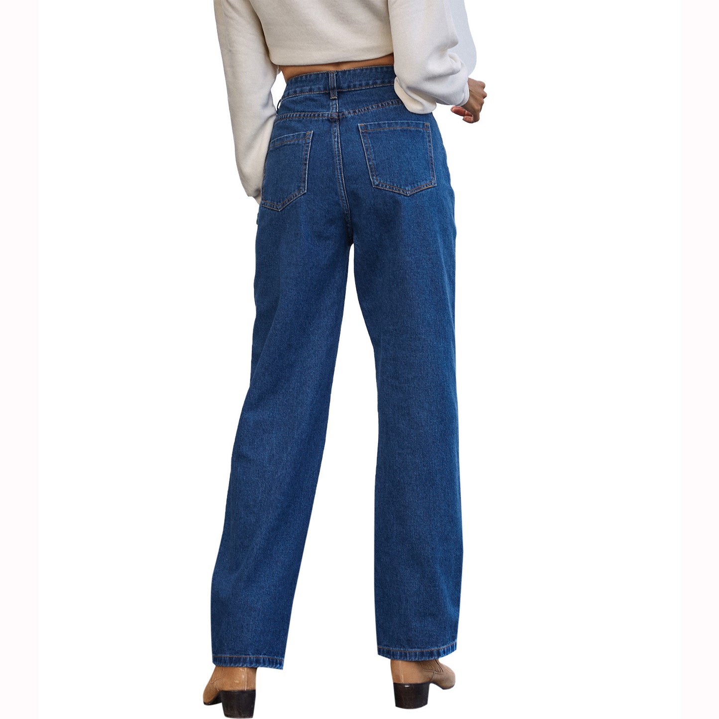 Spring New Amazon Cross-Border Women's European And American INS Fashion Pocket Chain Denim Straight Trousers