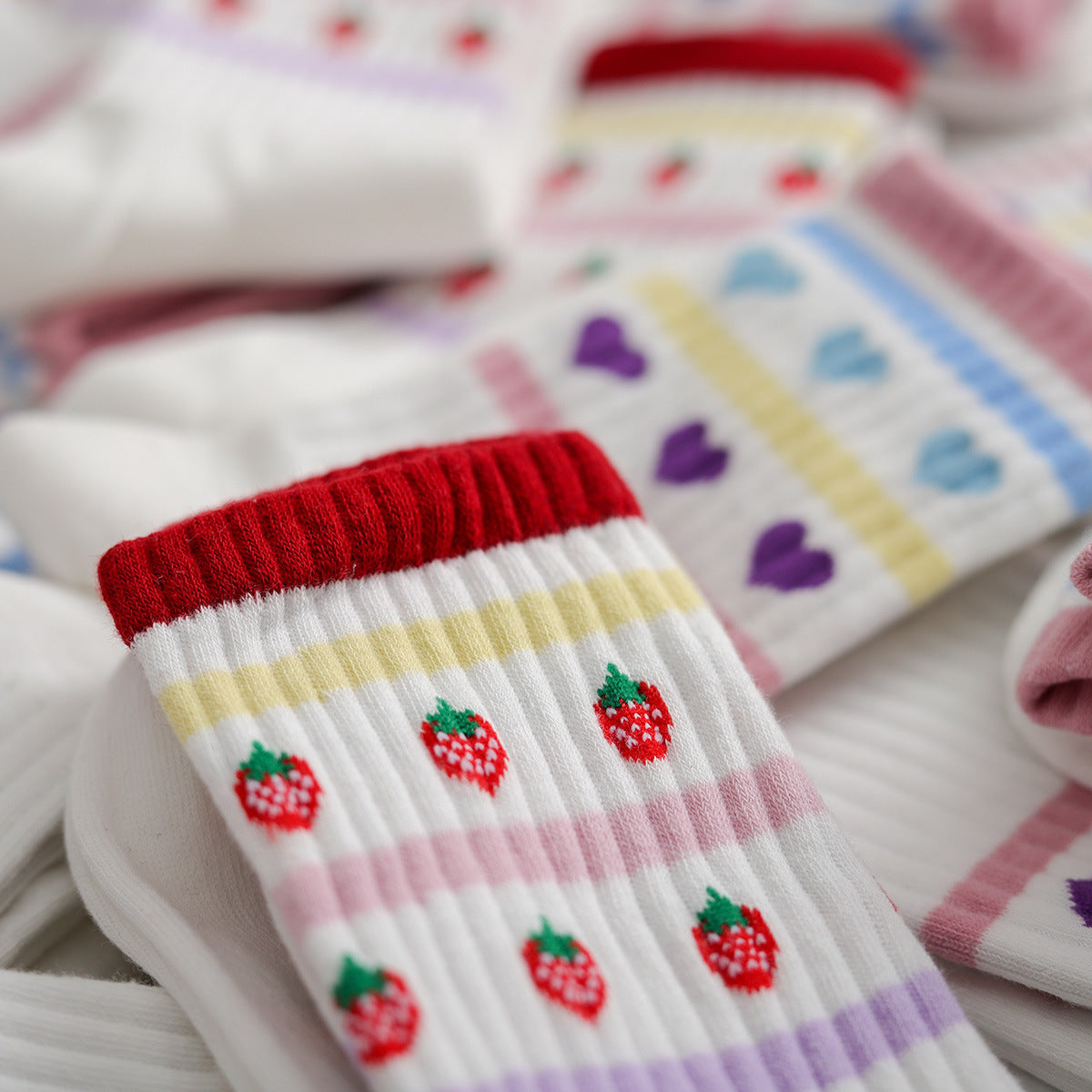 Little Love Japanese Cute Strawberry Middle Tube Girl Stockings