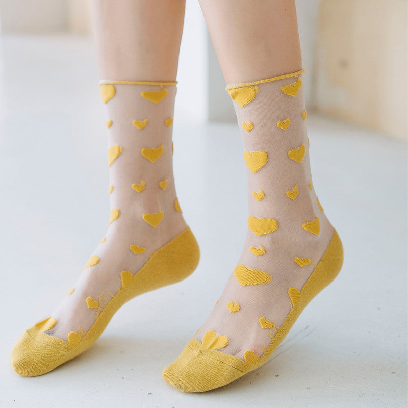 Love Socks Female Middle Tube Transparent Korean Glass Silk Ins Tide Crystal Socks