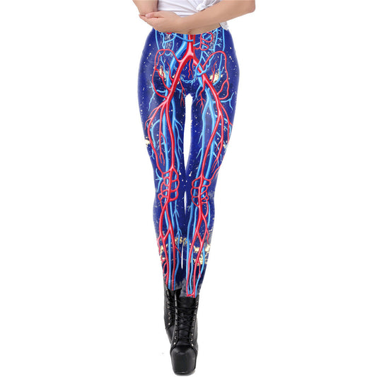Printet Kraniet Og Løve Kvinders Sports Yoga Fodtætte Leggings