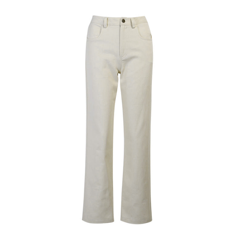 High-waisted Cotton Street Straight-leg Gray Casual Pants