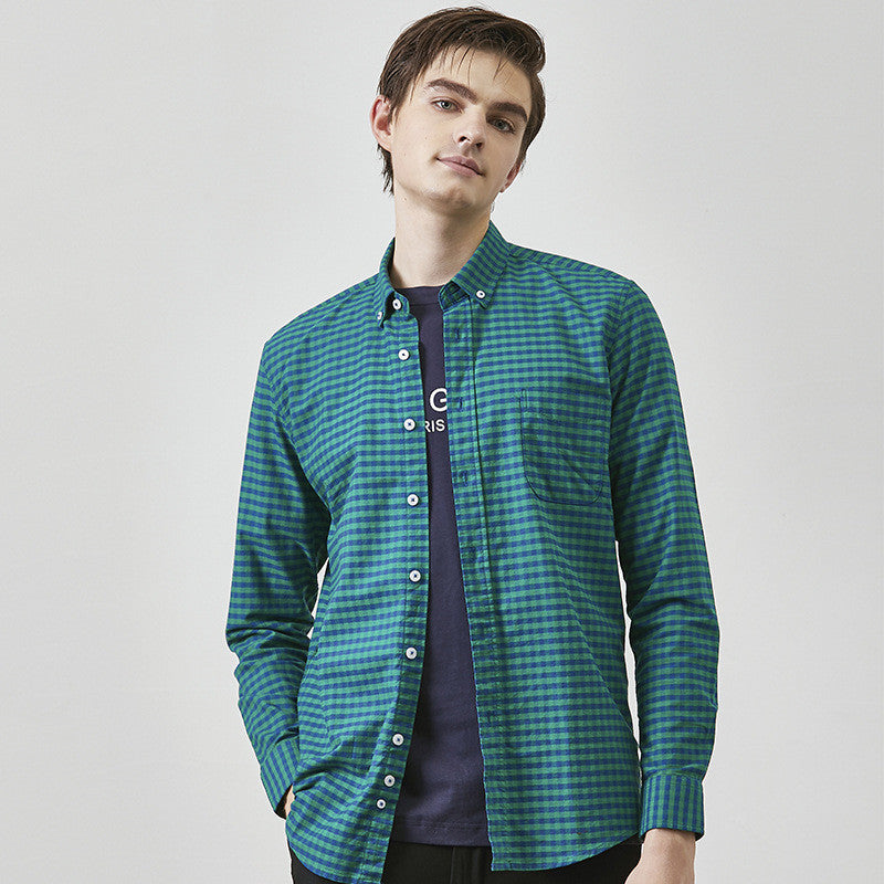 New Cotton Oxford Plaid Shirt Men's Fashion