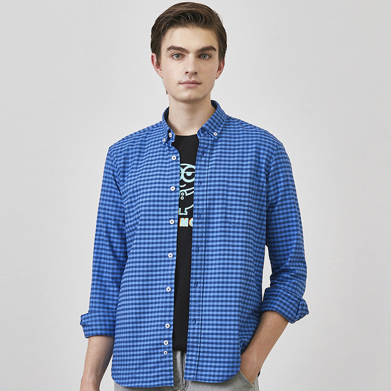 New Cotton Oxford Plaid Shirt Men's Fashion