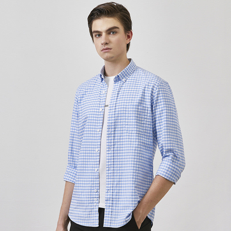 New Cotton Oxford Plaid Shirt Men's Fashion
