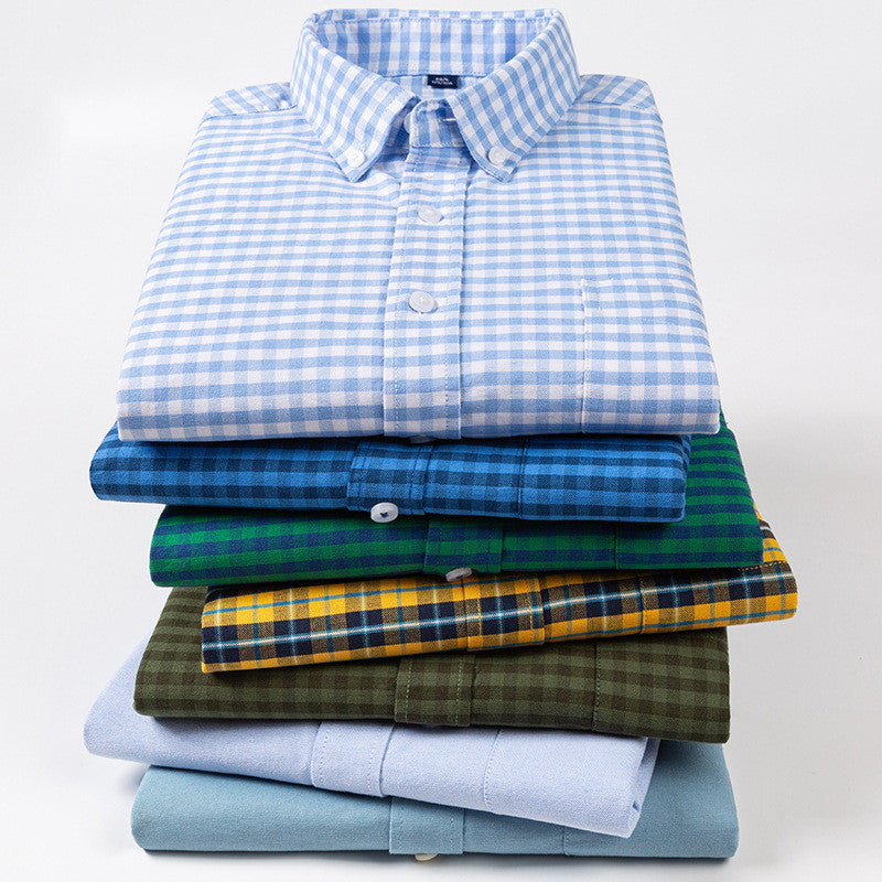 New Cotton Oxford Plaid Shirt Men's Fashion