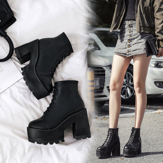 British High-Heeled Thick-Heeled Short Martin Boots