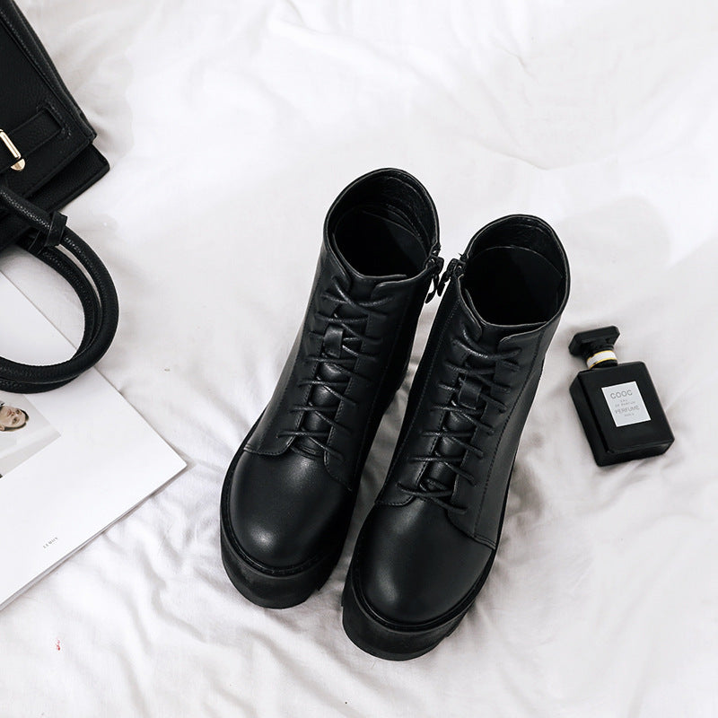 British High-Heeled Thick-Heeled Short Martin Boots