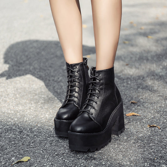 British High-Heeled Thick-Heeled Short Martin Boots