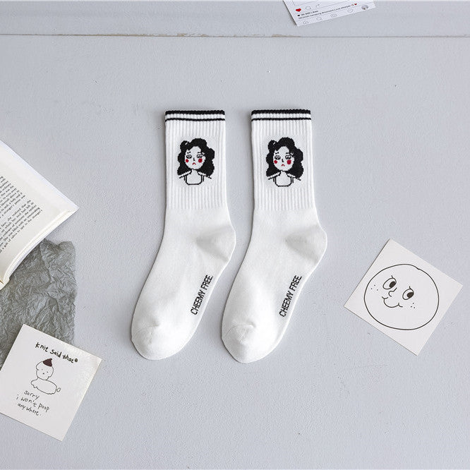 Black And White Cartoon Character Jacquard Cotton Socks