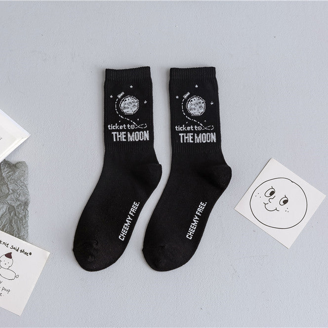 Black And White Cartoon Character Jacquard Cotton Socks