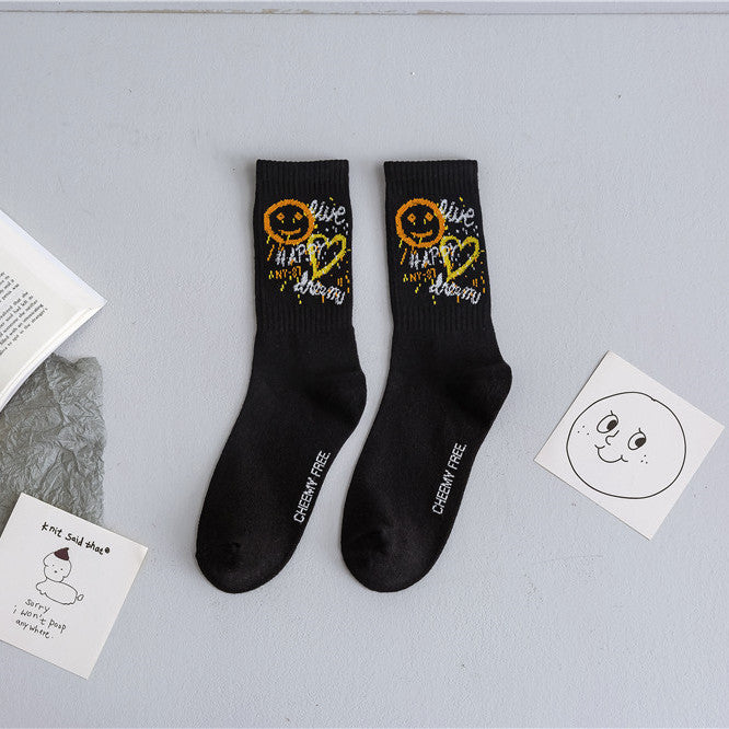 Black And White Cartoon Character Jacquard Cotton Socks