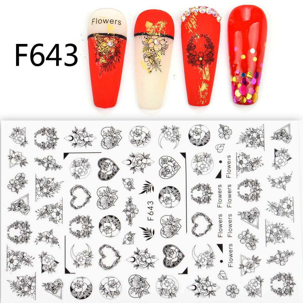 Black And White 3D Animal Love Letter Butterfly Strap Glue Nail Sticker