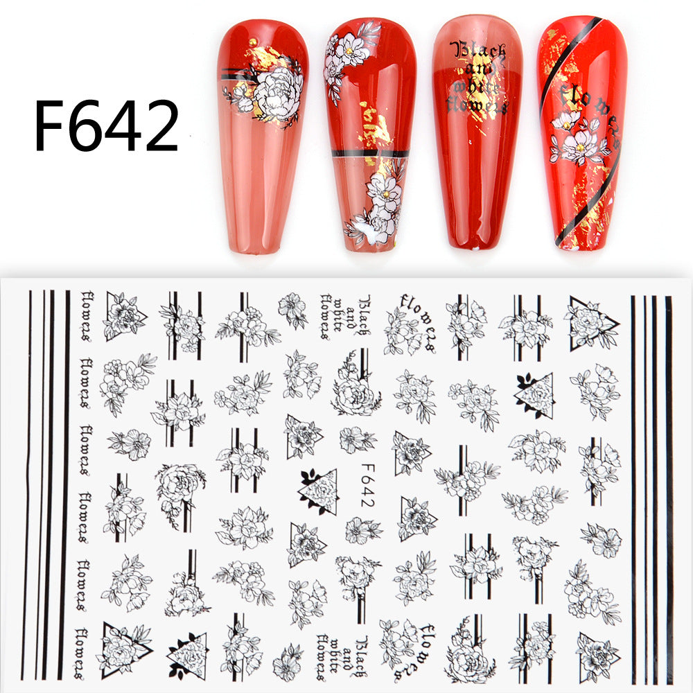 Black And White 3D Animal Love Letter Butterfly Strap Glue Nail Sticker