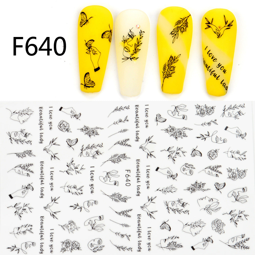 Black And White 3D Animal Love Letter Butterfly Strap Glue Nail Sticker