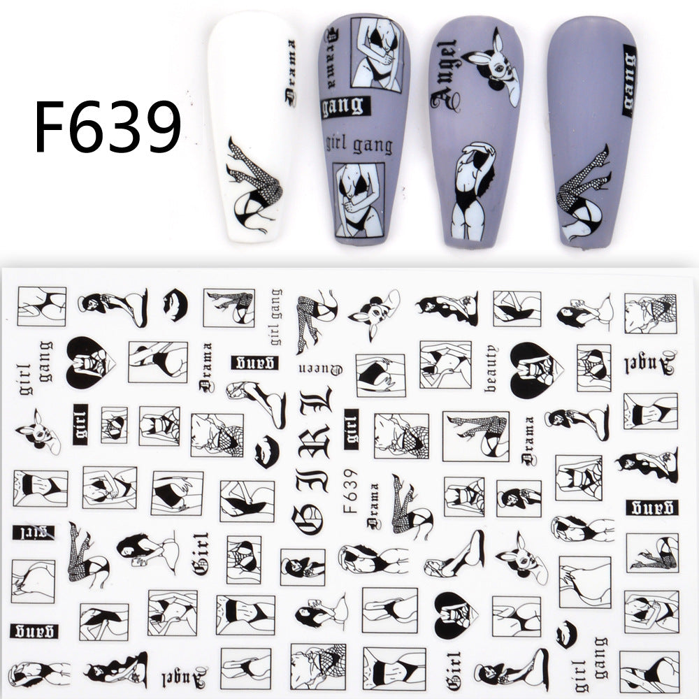 Black And White 3D Animal Love Letter Butterfly Strap Glue Nail Sticker