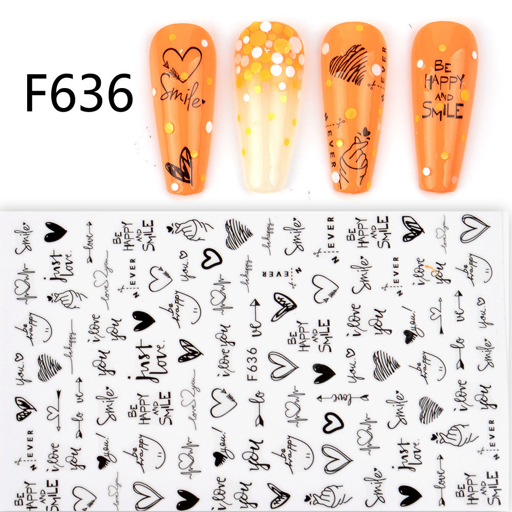Black And White 3D Animal Love Letter Butterfly Strap Glue Nail Sticker