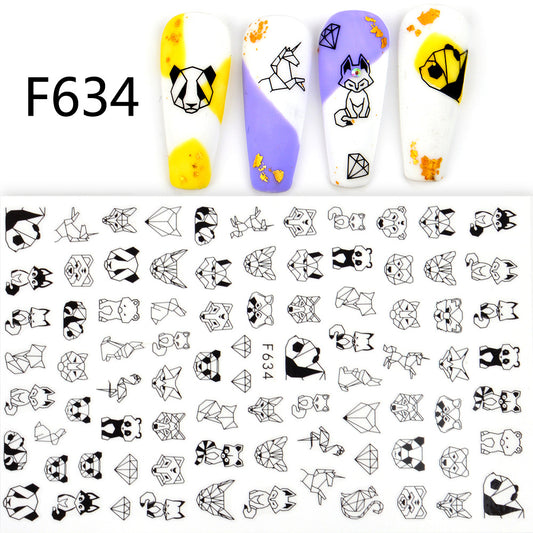 Black And White 3D Animal Love Letter Butterfly Strap Glue Nail Sticker