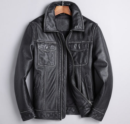 New Spring And Autumn Leather Cowhide Denim