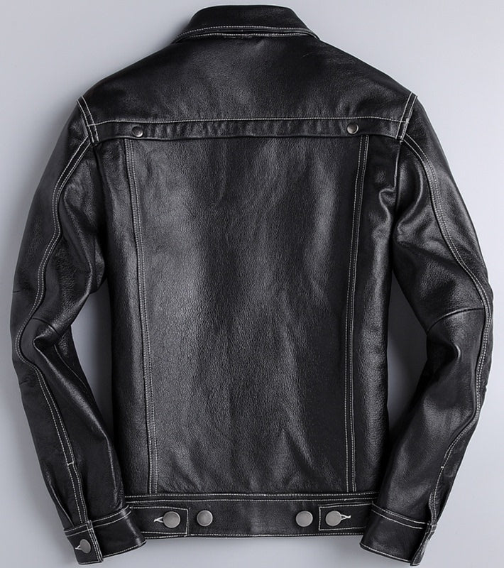 New Spring And Autumn Leather Cowhide Denim