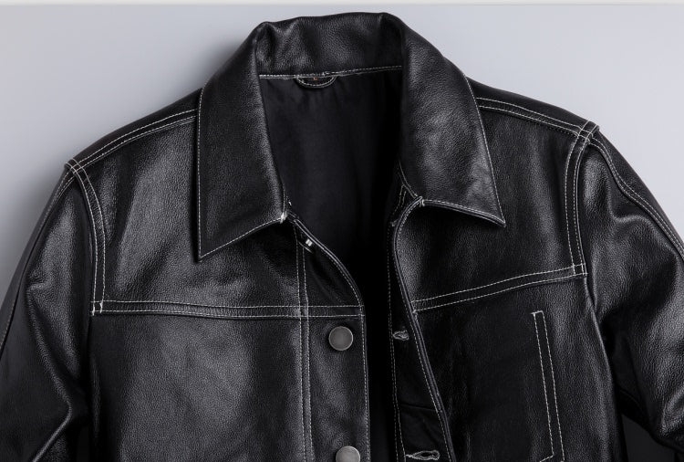New Spring And Autumn Leather Cowhide Denim