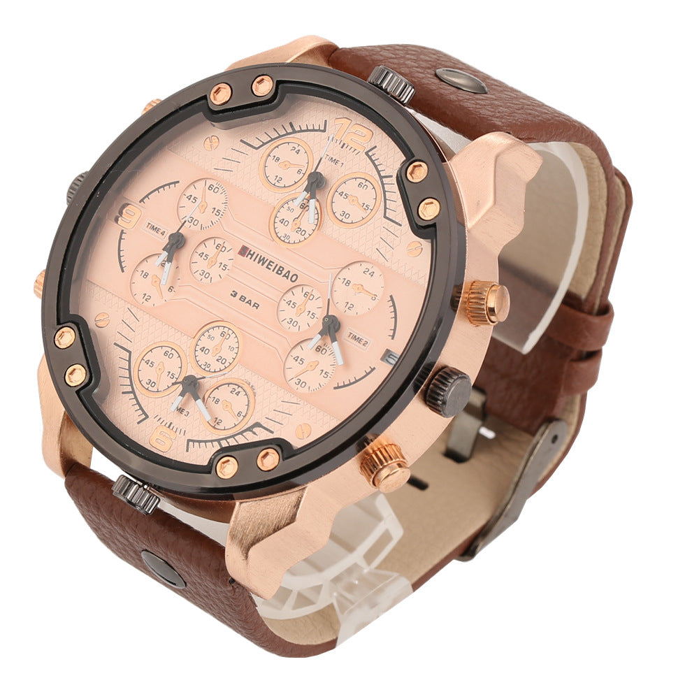 Domineering Men's multi-calibre Large Dial Lychee Belt Watch