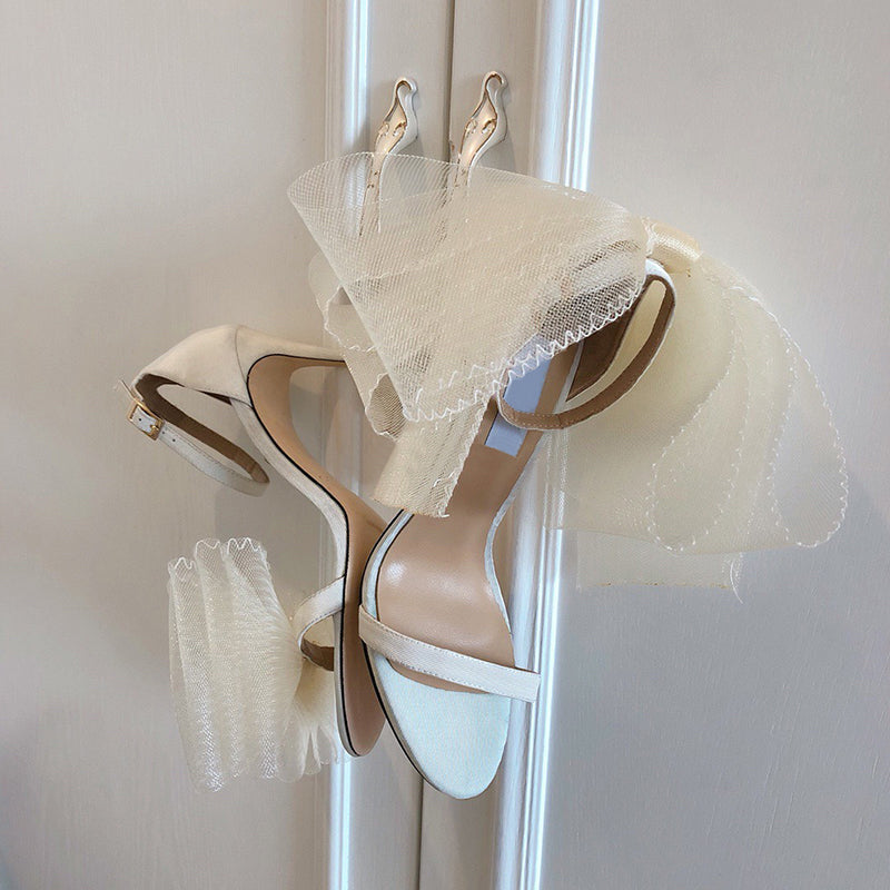 Open Toe Mesh Bow Hollow One-button Sandals