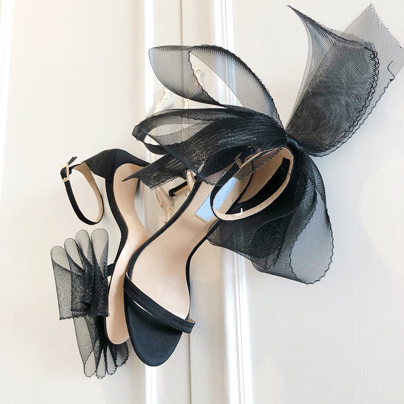 Open Toe Mesh Bow Hollow One-button Sandals
