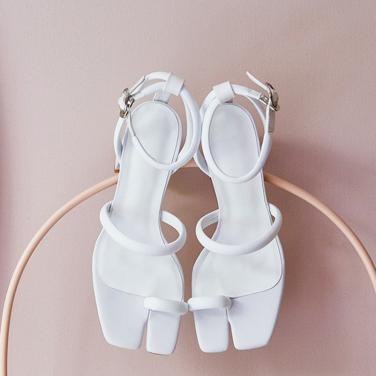 One-Line Sexy Split-Toe Chunky Heel Sandals